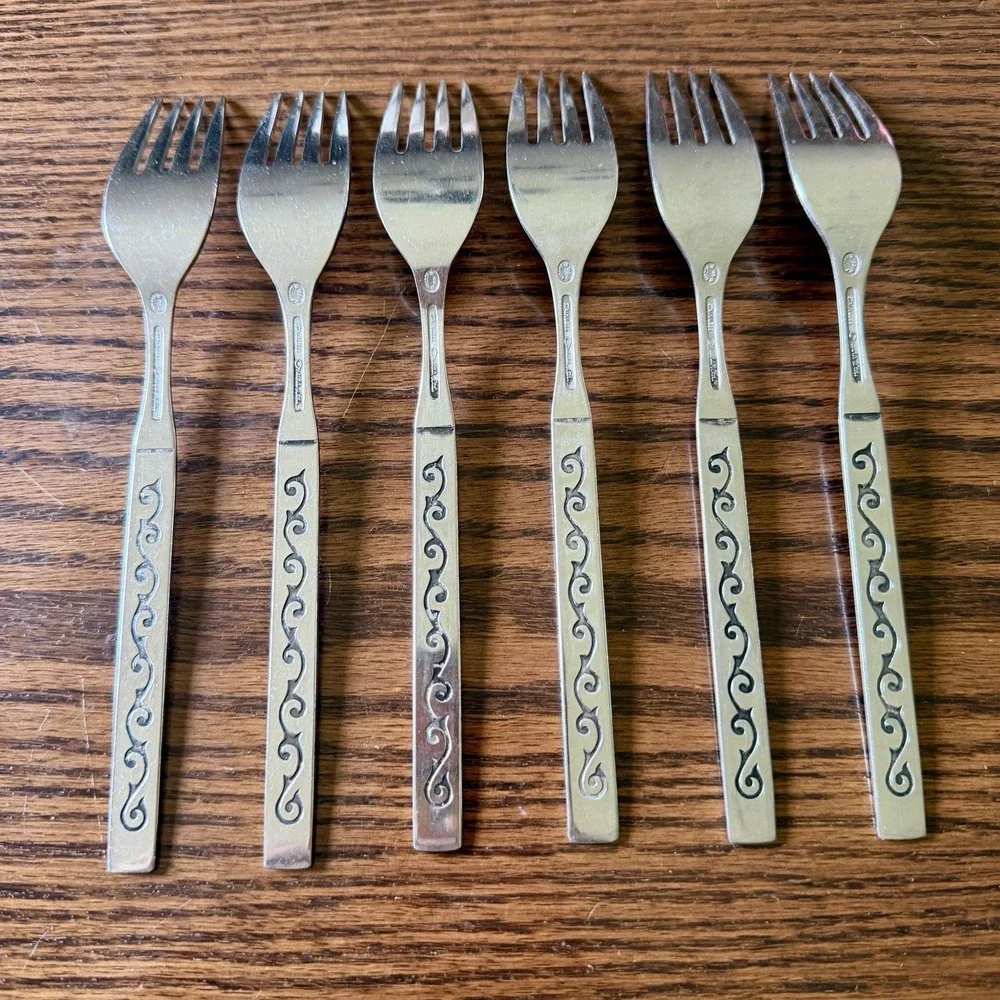 Vintage Oneida Spanish Court Stainless Dinner Forks Set Of 6